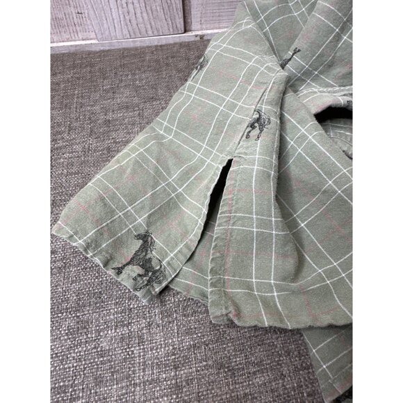 Womens Button Down Short Sleeve Green Shirt Size Large Western Horse Print - Picture 4 of 6
